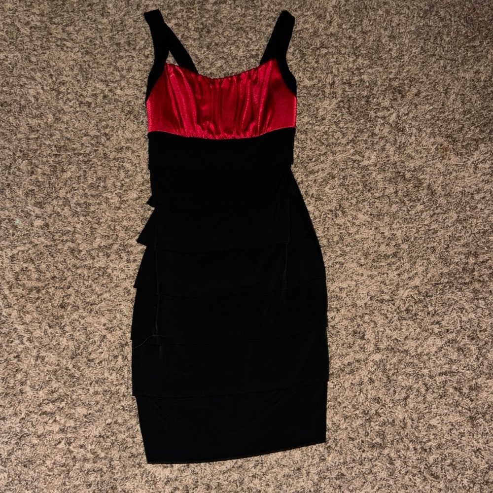 Little black dress red satin breast